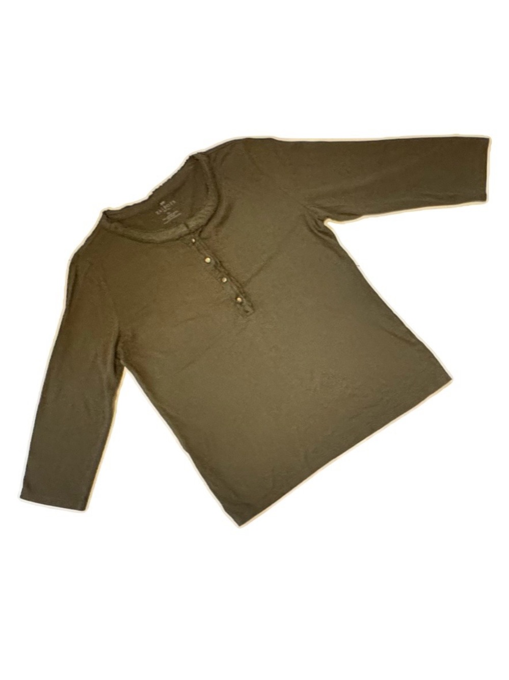 Talbots Olive Green Ruffle Henley T-Shirt Medium Petite